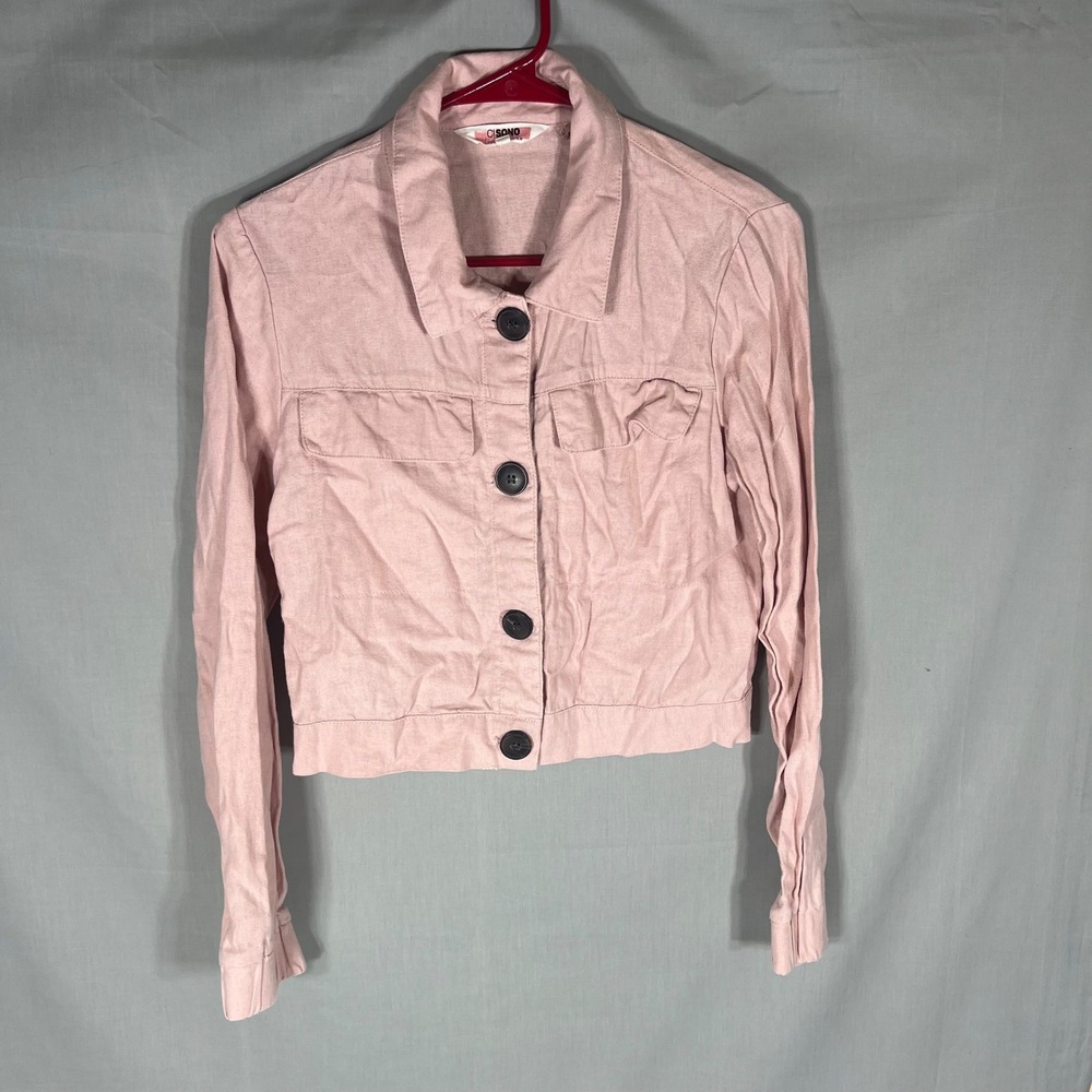 Ci Sono Jacket Linen Blend Cropped Utility Blush Pink Womens Small LNJ K02